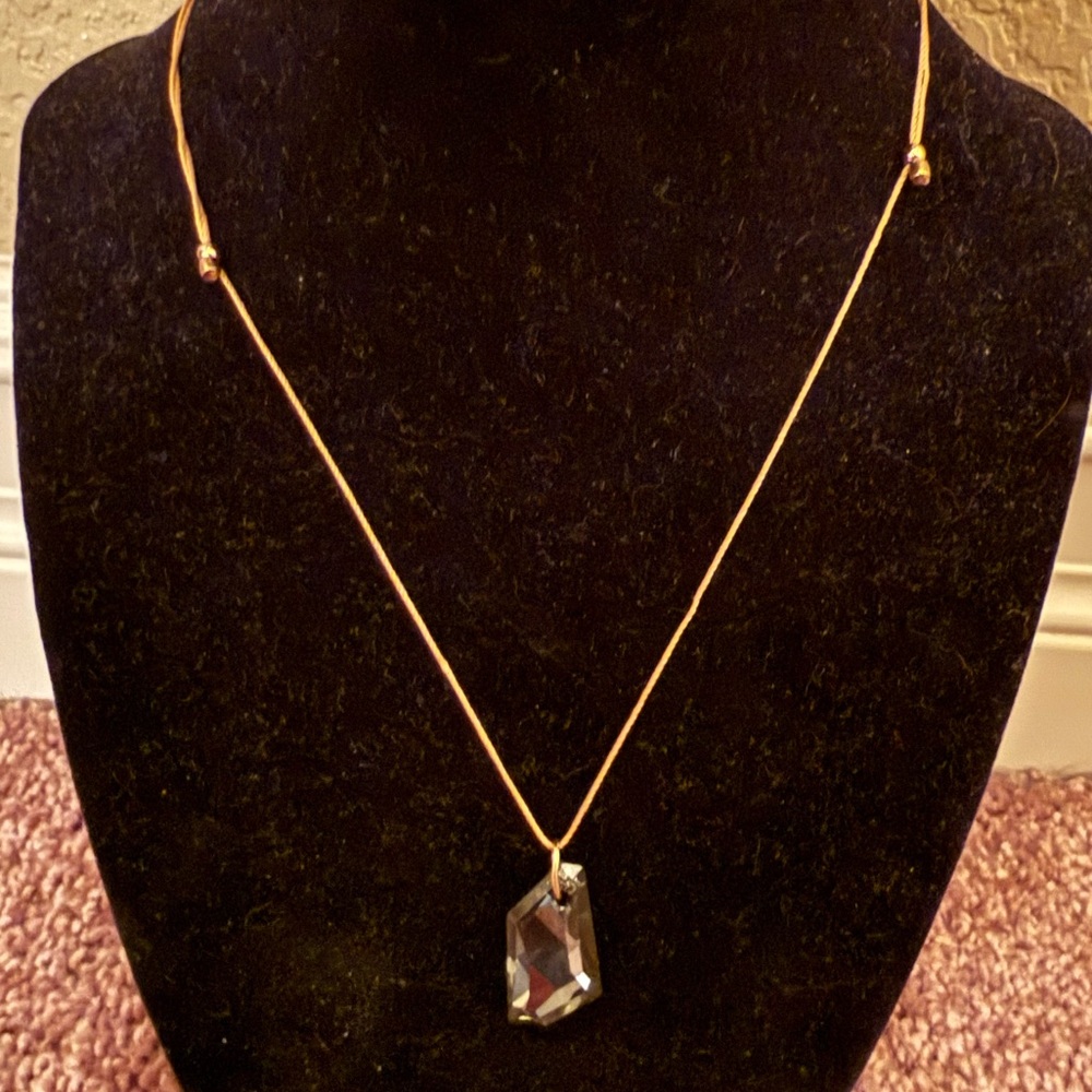 Vintage &Livy Silk Slider Ad Necklace with Silver Beads and Crystal Pendant